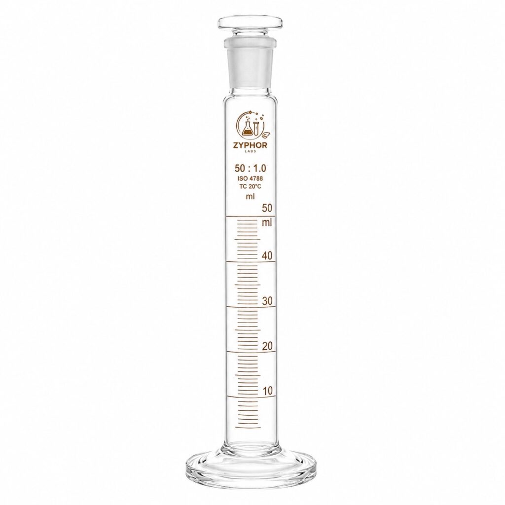 Mixing Cylinder with Glass Stopper, Round Base, Class B