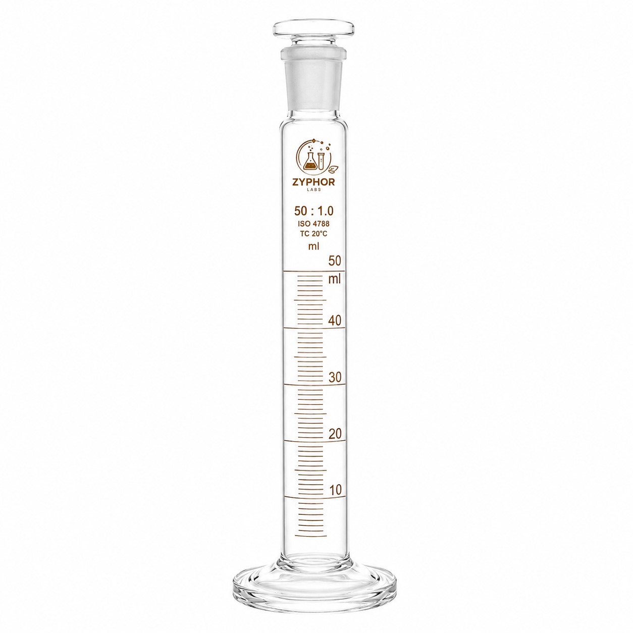 Mixing Cylinder with Glass Stopper, Round Base, Class B